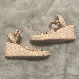 Tory Burch Nude Wedge straw with Ankle Strap
